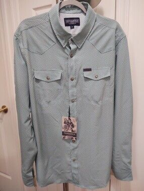 Panhandle Performance Men's Western Shirt - Mint Blue Geometric Pattern XL